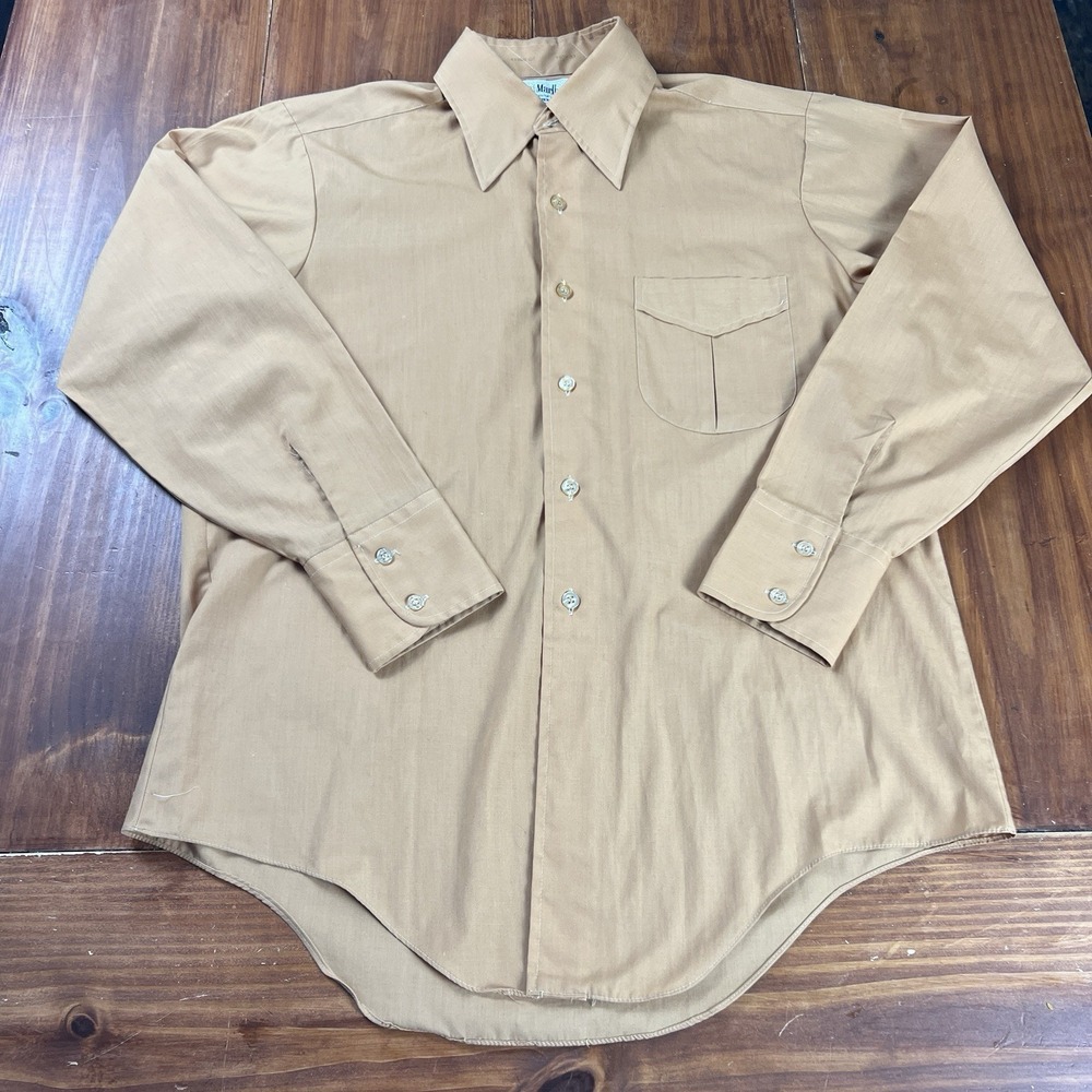 Vintage 70s Marlboro Button Down Shirt Burnt Orange‎ Men's Medium Made In USA